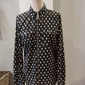 Michael Kors Black and White Polka Dot Zip up Shirt
